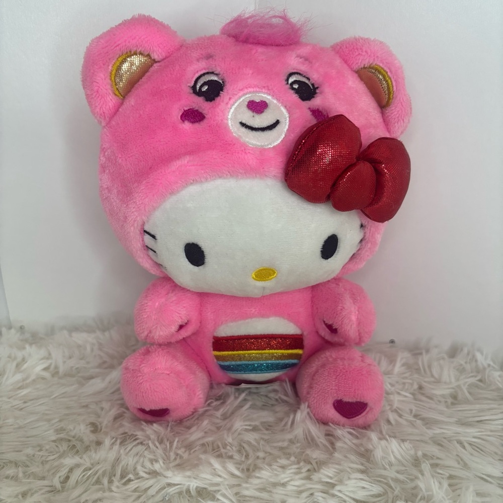 Hello Kitty Pink Bear Plush Toy with Rainbow Detail